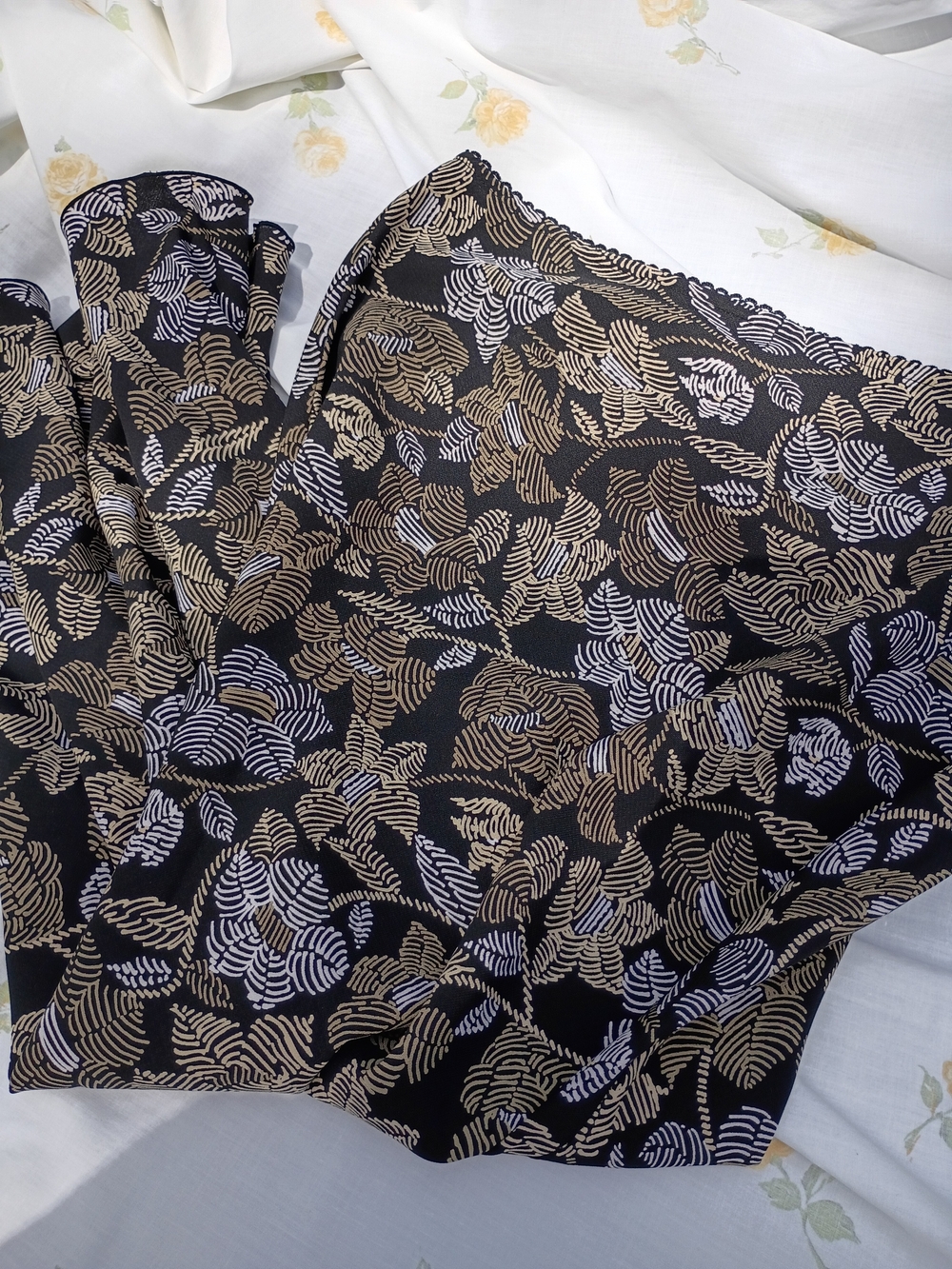 Old Navy Black Camisole with Beige & Ivory Leaf Pattern